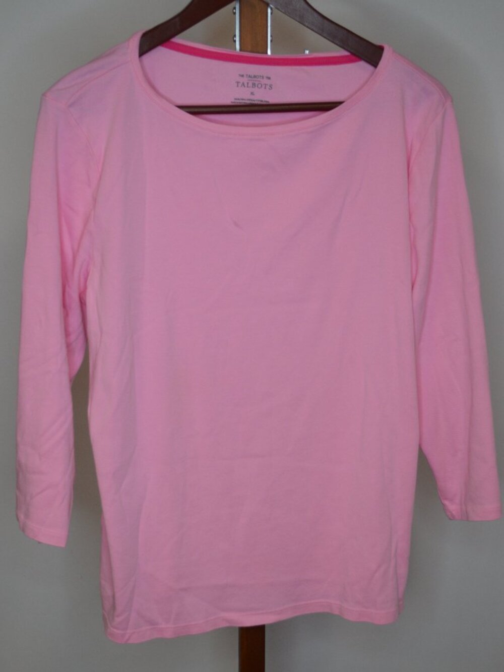 Talbots Women's XL Pink Crew Neck Quarter Sleeve Cotton Top